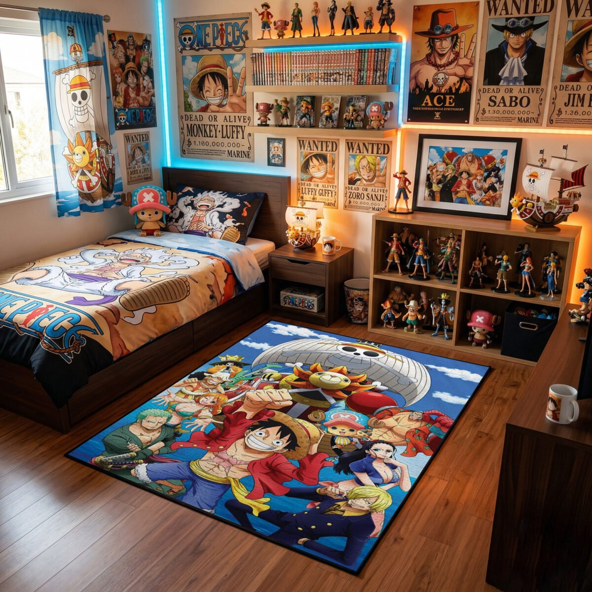 One Piece Thousand Sunny & Straw Hat Crew Area Rug - Vibrant Anime Group Scene, Modern Bedroom & Gaming Room Decor, Soft Non-Slip Floor Mat - Image 2