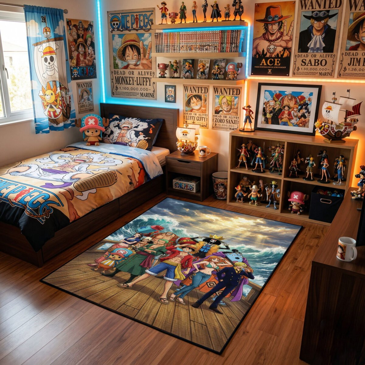 One Piece Straw Hat Crew Sunset Voyage Area Rug - Cinematic Golden Hour Ocean Design, Modern Anime Bedroom & Gaming Room Decor, Soft Rug - Image 2