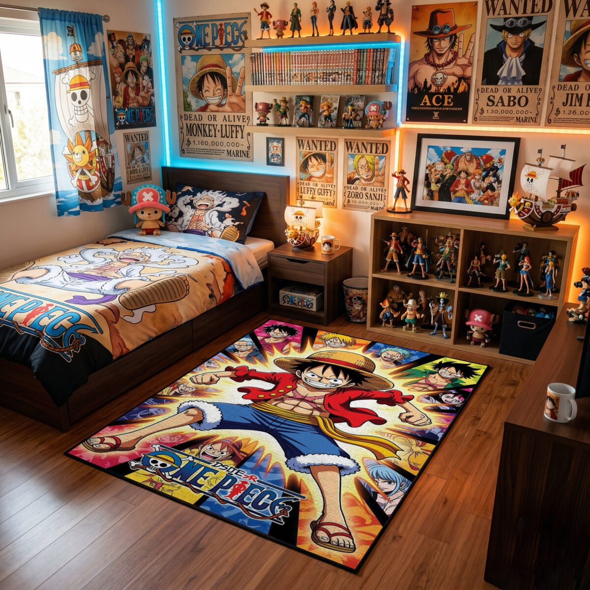 One Piece Luffy Action Hero Area Rug - Straw Hat Crew Shard Design, Vibrant Anime Bedroom & Gaming Room Decor, Soft Non-Slip Floor Mat - Image 2