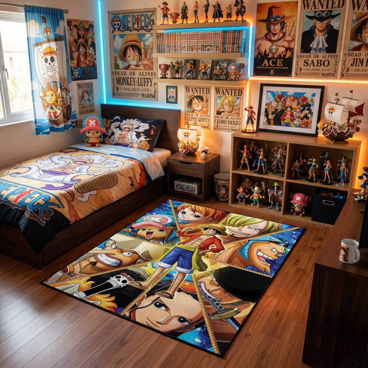 One Piece Straw Hat Crew Collage Area Rug - Luffy & Nakama Action Shard Design, Anime Bedroom & Gaming Room Decor, Soft Non-Slip Floor Mat - Image 2