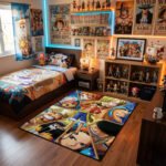 One Piece Repeating Jolly Roger Area Rug - All-Over Straw Hat Pirate Logo Pattern, Anime Bedroom & Gaming Room Decor, Soft Non-Slip Floor Mat - Image 2