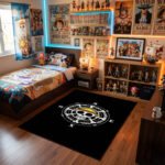 One Piece Compass Jolly Roger Area Rug - Nautical Straw Hat Pirate Logo Design, Sleek Black Bedroom & Gaming Room Decor for Anime Fans - Image 2