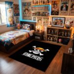 One Piece Official Logo & Straw Hat Jolly Roger Area Rug - Classic Anime Pirate Design, Sleek Black Bedroom & Gaming Room Decor for Fans - Image 2