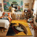 Kung Fu Panda Po Dragon Warrior Area Rug - Golden Heroic Glow Design, Modern Kids Bedroom & Playroom Decor, Soft Non-Slip Floor Mat