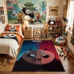Kung Fu Panda Po vs Kai Spirit Realm Area Rug - Epic Battle Yin-Yang Design, Modern Kids Bedroom & Playroom Decor, Soft Non-Slip Floor Mat