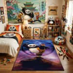 Kung Fu Panda Po Yin-Yang Mountain Area Rug - Heroic Sunset Master Design, Modern Kids Bedroom & Playroom Decor, Soft Non-Slip Floor Mat