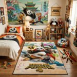 Kung Fu Panda 4 Movie Area Rug - Po & Zhen Heroic Duo Design, Modern Kids Bedroom & Playroom Decor, Soft Non-Slip Floor Mat
