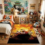 Kung Fu Panda & Furious Five Sunset Area Rug - Heroic Po & Squad, Modern Kids Bedroom & Playroom Decor, Soft Non-Slip Floor Mat