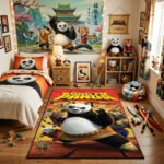 Kung Fu Panda & Furious Five Action Area Rug - Po & Shifu Heroic Squad Design, Modern Kids Bedroom & Playroom Decor, Soft Non-Slip Mat
