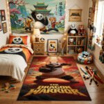 Kung Fu Panda The Dragon Warrior Area Rug - Po Heroic Action Design, Modern Kids Bedroom & Playroom Decor, Soft Non-Slip Floor Mat