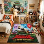 Kung Fu Panda The Paws of Destiny Area Rug - Po & Young Apprentices Design, Modern Kids Bedroom & Playroom Decor, Soft Non-Slip Floor Mat