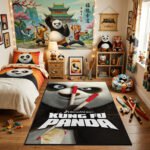 Kung Fu Panda Po Eating Dumpling Area Rug - Iconic Chopstick Scene, Modern Kids Bedroom & Kitchen Decor, Soft Non-Slip Floor Mat