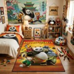 Kung Fu Panda Awesome Secrets Collection Area Rug - Po Shifu Oogway & Masters Design, Modern Kids Bedroom & Playroom Decor, Soft Non-Slip Mat