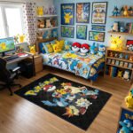 Pokémon Gotta Catch 'Em All Circular Rug - Pikachu Eevee Starters & Poké Ball Design, Modern Fan Cave & Gaming Room Floor Decor - Image 3