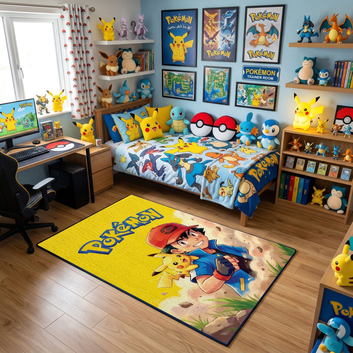 Pokémon Ash & Pikachu "Best Friends" Area Rug - Vibrant Yellow Portrait Design, Modern Anime Bedroom & Gaming Room Decor, Non-Slip Floor Mat - Image 3