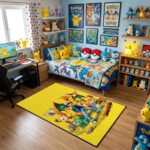 Pokémon Ash & Kanto Squad Area Rug - Classic Pikachu & Starters Design, Vibrant Yellow Bedroom & Gaming Room Decor, Soft Non-Slip Floor Mat - Image 3