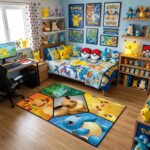 Pokémon Kanto Starters & Eevee Geometric Area Rug - Pikachu & Squad Panel Design, Modern Bedroom & Gaming Room Decor, Soft Non-Slip Floor Mat - Image 3