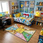 Pokémon Legendary Friends Mosaic Area Rug - Pikachu, Mew, Eevee & Kanto Starters Geometric Design, Modern Bedroom & Gaming Room Decor - Image 3