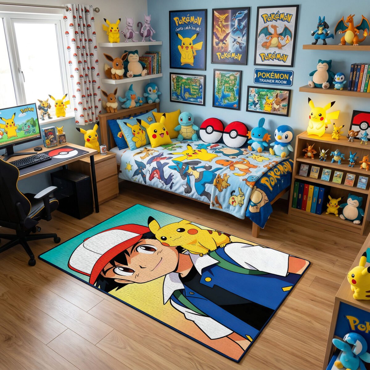 Pokémon Ash & Pikachu Portrait Area Rug - High-Definition Anime Scene, Modern Bedroom & Gaming Room Decor, Soft Non-Slip Floor Mat - Image 3