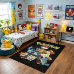Pokémon Gotta Catch 'Em All Circular Rug - Pikachu Eevee Starters & Poké Ball Design, Modern Fan Cave & Gaming Room Floor Decor - Image 2