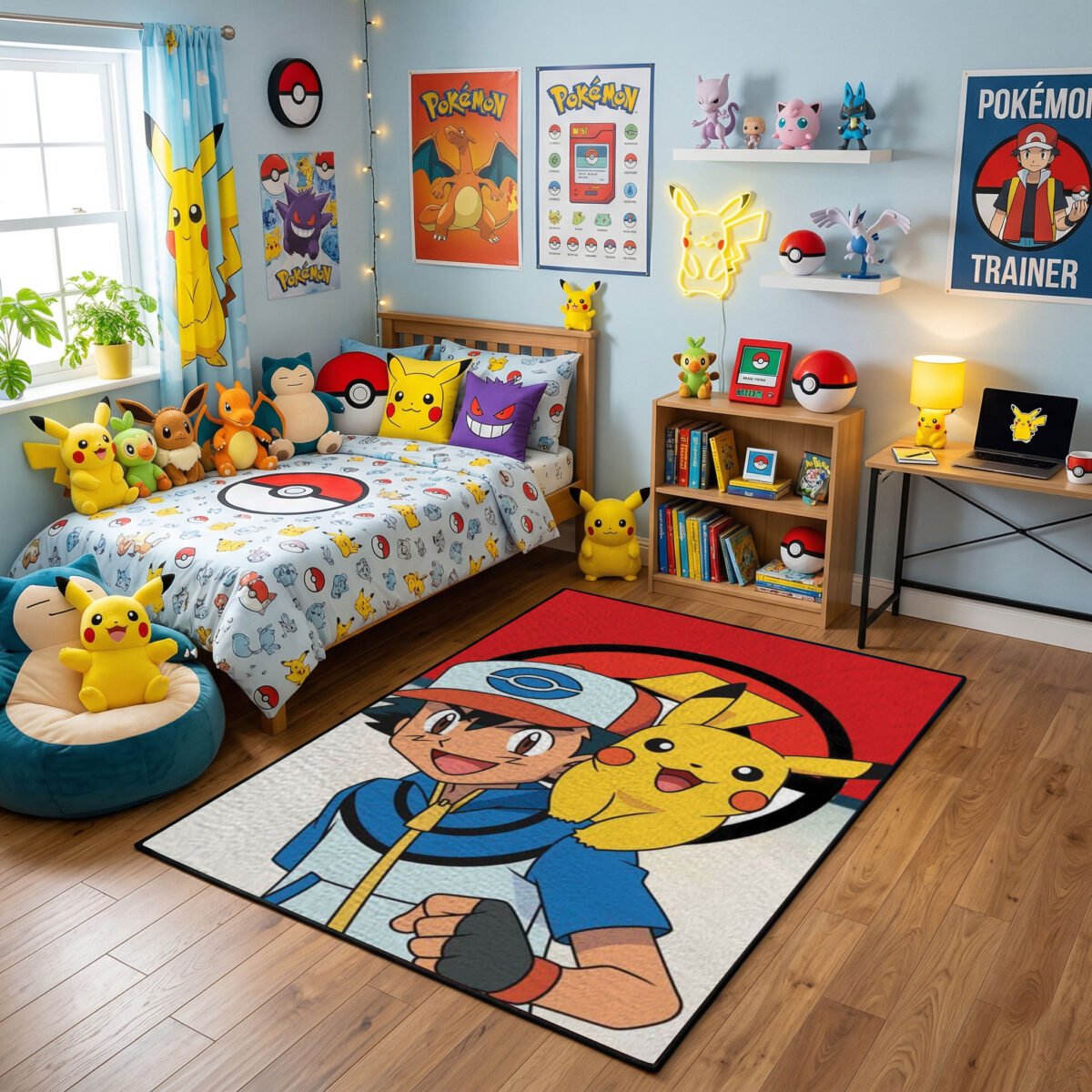 Pokémon Ash & Pikachu Poké Ball Area Rug - Iconic Best Friends Design, Modern Anime Bedroom & Gaming Room Decor, Soft Non-Slip Floor Mat - Image 2