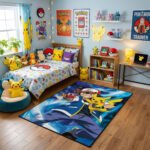 Pokémon Ash & Squad Industrial Area Rug - Diamond Plate Texture Design, Pikachu & Legendary Friends, Modern Gaming Room Floor Decor - Image 2