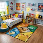 Pokémon Kanto Starters & Eevee Geometric Area Rug - Pikachu & Squad Panel Design, Modern Bedroom & Gaming Room Decor, Soft Non-Slip Floor Mat - Image 2