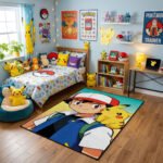 Pokémon Ash & Pikachu Portrait Area Rug - High-Definition Anime Scene, Modern Bedroom & Gaming Room Decor, Soft Non-Slip Floor Mat - Image 2