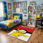 Pokémon Pikachu Poké Ball Area Rug - Iconic Red & White Anime Design, Modern Bedroom & Gaming Room Decor, Soft Non-Slip Floor Mat