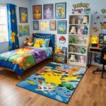 Pokémon Ash & Pikachu Adventure Area Rug - Classic Squad Collage Design, Modern Bedroom & Gaming Room Decor, Soft Non-Slip Floor Mat