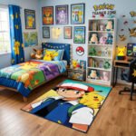 Pokémon Ash & Pikachu Portrait Area Rug - High-Definition Anime Scene, Modern Bedroom & Gaming Room Decor, Soft Non-Slip Floor Mat