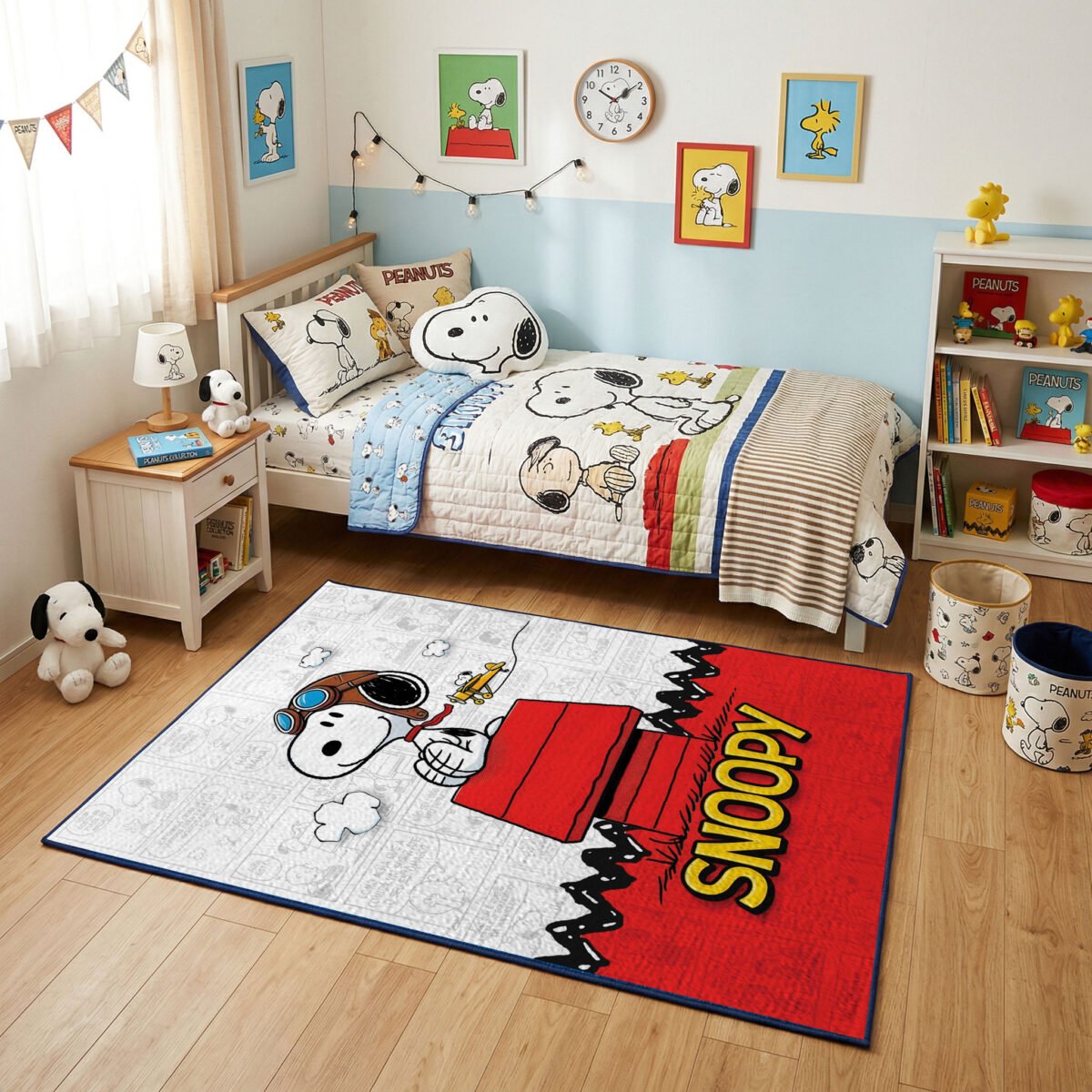 Snoopy Flying Ace Area Rug - Peanuts Comic Strip Doghouse Design, Classic Red & White Bedroom Floor Decor, Soft Non-Slip Collector Mat - Image 3