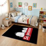 Snoopy Doghouse Area Rug - Peanuts Cartoon Theme, Woodstock & S Logo, Non-Slip Soft Mat for Child's Bedroom & Playroom, Yellow & Blue Decor - Image 3