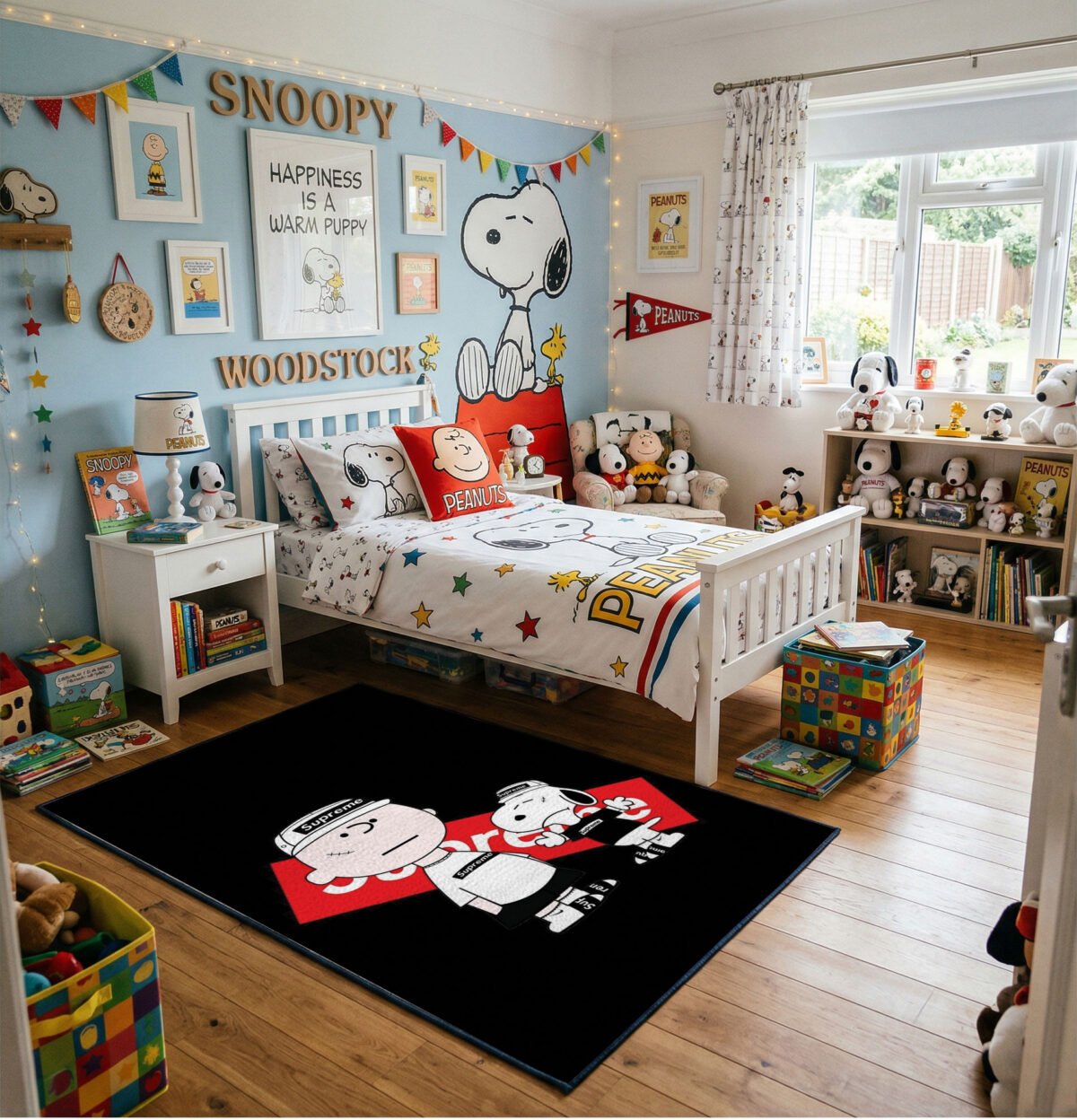 Snoopy x Charlie Brown Supreme Hypebeast Area Rug - Peanuts Streetwear Design, Modern Bedroom & Gaming Room Decor, Soft Non-Slip Floor Mat - Image 2