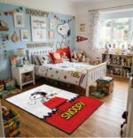 Snoopy Flying Ace Area Rug - Peanuts Comic Strip Doghouse Design, Classic Red & White Bedroom Floor Decor, Soft Non-Slip Collector Mat - Image 2