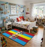Snoopy & Friends Vibrant Striped Area Rug - Charlie Brown, Lucy & Peanuts Gang Design, Colorful Modern Bedroom & Playroom Floor Decor - Image 2
