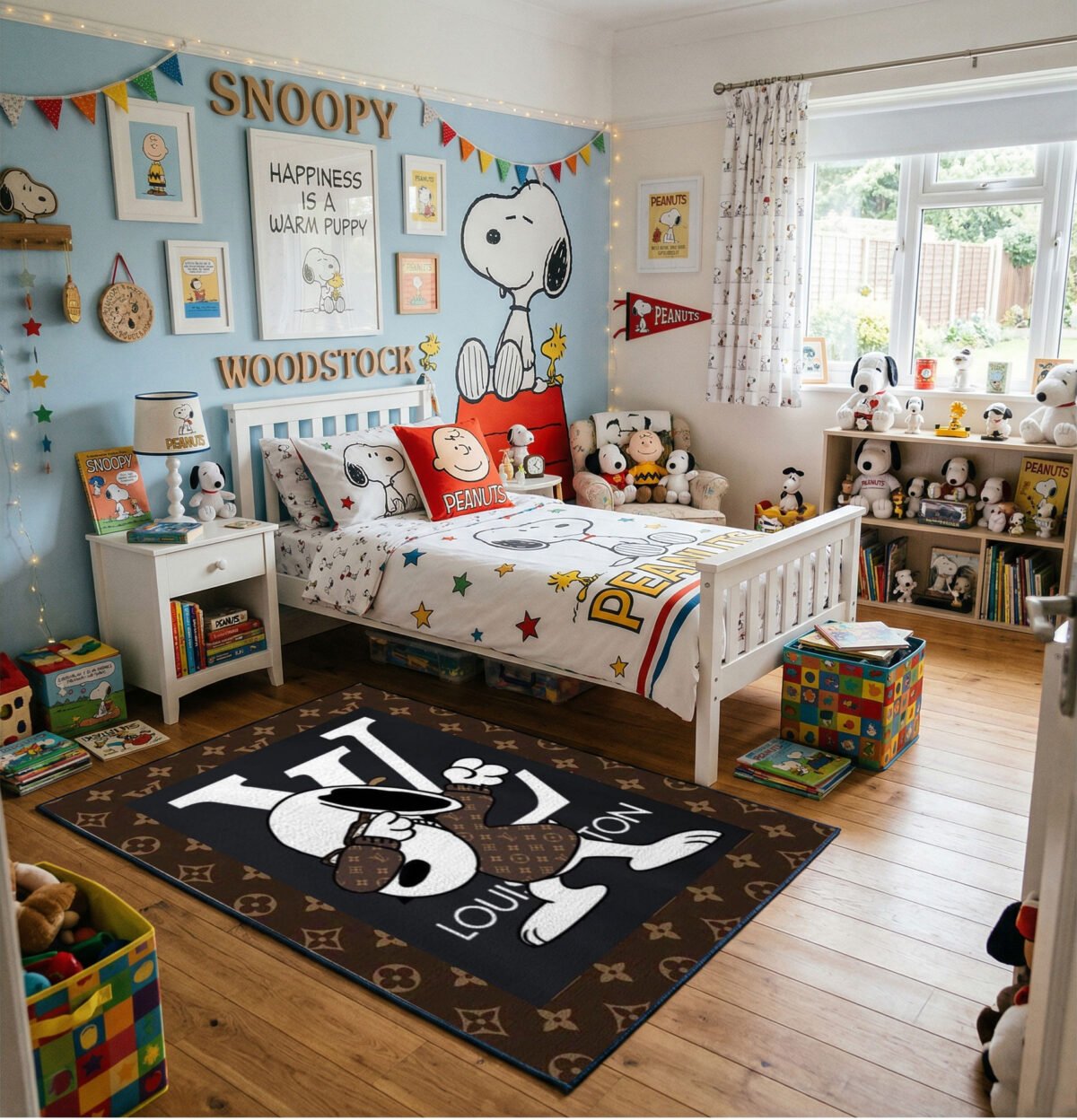 Snoopy x Luxury Monogram Hypebeast Area Rug - Designer Fashion Beagle Design, Modern Bedroom & Collector Lair Floor Decor, Non-Slip Mat - Image 2