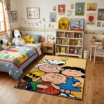Snoopy & Peanuts Gang Classic Group Area Rug - Charlie Brown, Lucy, Linus & Woodstock Design, Vibrant Bedroom & Playroom Decor Floor Mat