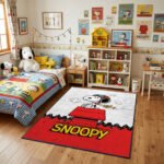 Snoopy Flying Ace Area Rug - Peanuts Comic Strip Doghouse Design, Classic Red & White Bedroom Floor Decor, Soft Non-Slip Collector Mat