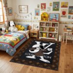 Snoopy x Luxury Monogram Hypebeast Area Rug - Designer Fashion Beagle Design, Modern Bedroom & Collector Lair Floor Decor, Non-Slip Mat