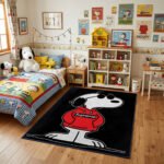 Snoopy Supreme Box Logo Hypebeast Area Rug - Classic Beagle Chill Design, Modern Bedroom & Gaming Room Decor, Soft Non-Slip Floor Mat