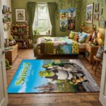 Shrek 2 20th Anniversary Area Rug - Far Far Away Squad Design, Donkey Puss in Boots Fiona, Modern Movie Theme Bedroom & Playroom Floor Mat