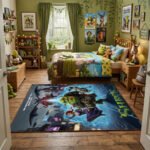 Shrek Cyberpunk Futuristic Area Rug - Neon Sci-Fi Fairy Tale Design, Modern Gamer Bedroom & Playroom Decor, Soft Non-Slip Floor Mat