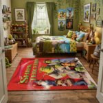 Shrek the Third Movie Poster Area Rug - Ogre Triplets & Puss in Boots Design, Vibrant Red Kids Bedroom Decor, Soft Non-Slip Floor Mat