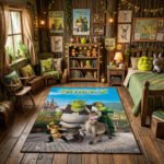 Shrek 2 20th Anniversary Area Rug - Far Far Away Squad Design, Donkey Puss in Boots Fiona, Modern Movie Theme Bedroom & Playroom Floor Mat - Image 2