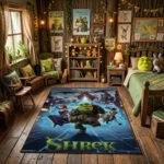Shrek Cyberpunk Futuristic Area Rug - Neon Sci-Fi Fairy Tale Design, Modern Gamer Bedroom & Playroom Decor, Soft Non-Slip Floor Mat - Image 2