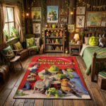 Shrek the Third Movie Poster Area Rug - Ogre Triplets & Puss in Boots Design, Vibrant Red Kids Bedroom Decor, Soft Non-Slip Floor Mat - Image 2
