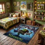 Shrek Cyberpunk Futuristic Area Rug - Neon Sci-Fi Fairy Tale Design, Modern Gamer Bedroom & Playroom Decor, Soft Non-Slip Floor Mat - Image 3