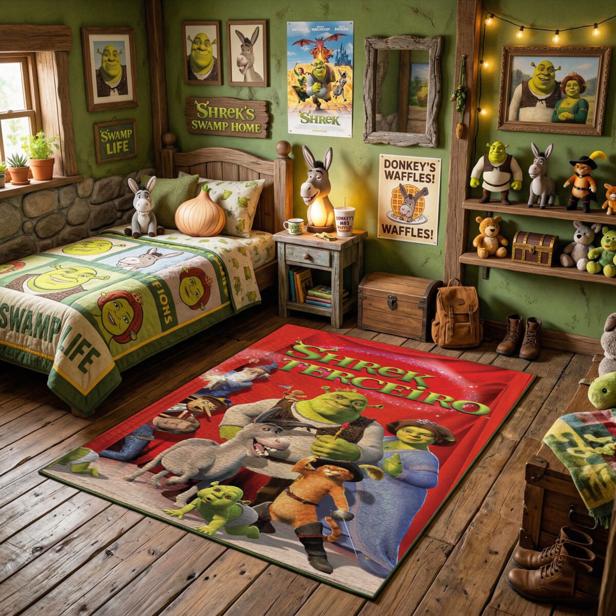 Shrek the Third Movie Poster Area Rug - Ogre Triplets & Puss in Boots Design, Vibrant Red Kids Bedroom Decor, Soft Non-Slip Floor Mat - Image 3