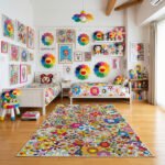Takashi Murakami Inspired Micro Smiling Flower Area Rug - Dense Multicolor Superflat Pop Art, Modern Art Bedroom & Living Room Floor Mat